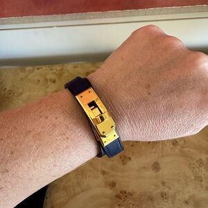 Hermes Navy and Gold Cuff Bracelet